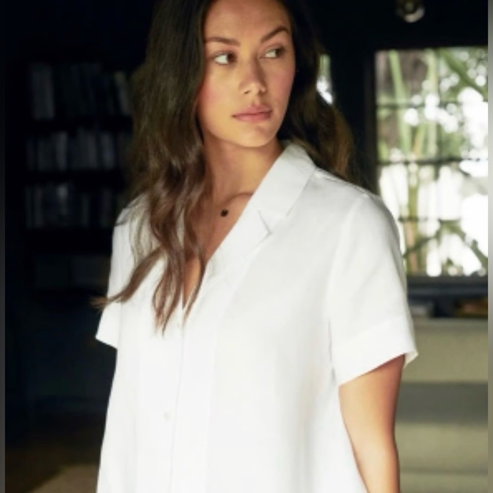 Quince 100% European Linen Short Sleeve Top in White